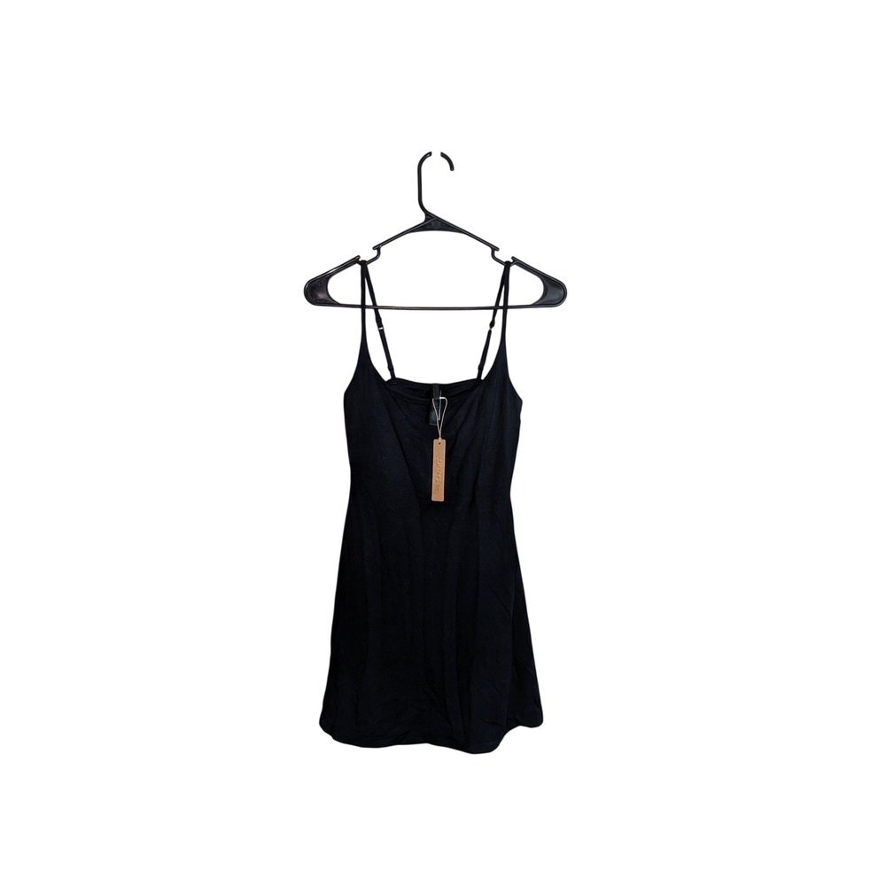 SKIMS Smooth Lounge Skimpy Strap Mini Dress Obsidian Black DS-DRS-8165W XS
